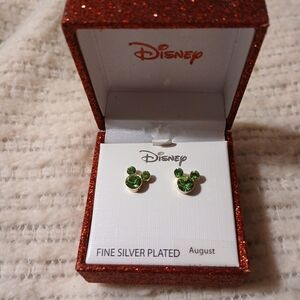 Disney Fine Silver Plated Green Mickey Earrings